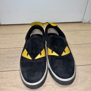 Fendi Monster Slip-Ons In Suede Men Black Size 43